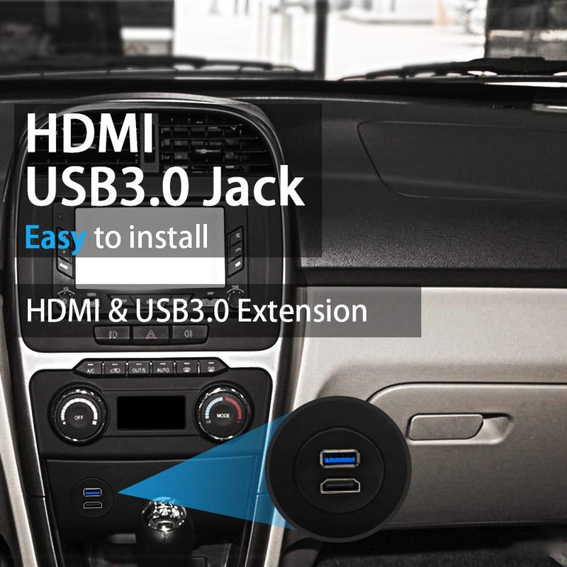 Duttek USB3.0 to HDMI Panel Flush Mount Cable 6.6FT/2M, USB 3.0 & HDMI Male to Female Extension Mount, Dash Mount, Flush, Panel Mount Cable, for Car, Boat, Motorcycle - Image 5